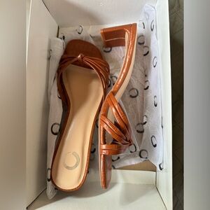 Journee Collection Women’s slip on sandal, color - cognac, Size 9 with 2.5” heel